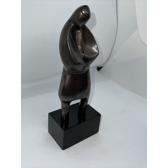 MCM Bronze Abstract Clarinet Player On Wood Stand Unsigned - Picture 8 of 12